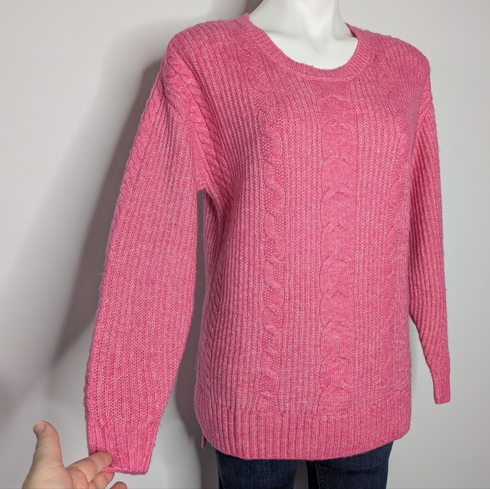 Cabi Pink Cable Knit Long Sleeve Cotton Blend Sweater XS - Picture 3 of 7